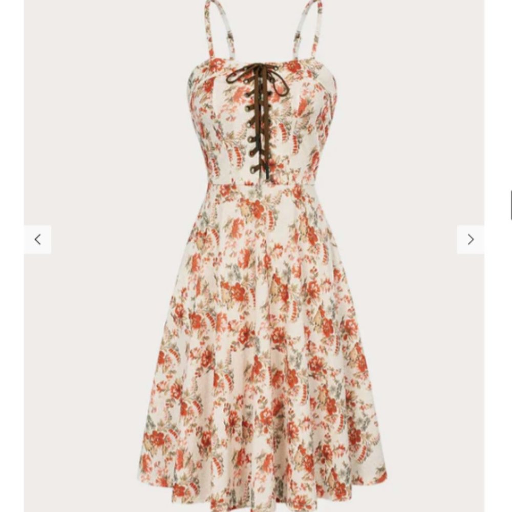 Scarlet Darkness Sweetheart Neck Garden Lacing Cami A-Line Dress